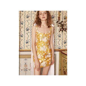 Markarian Celestia Yellow Floral Brocade Mini Dress